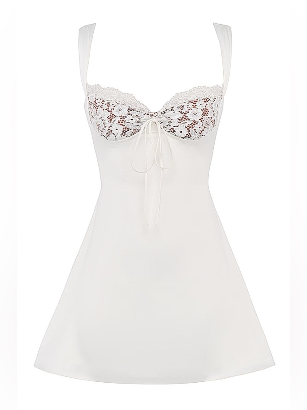 House of CB Adriana Ivory  Satin And Lace Mini Dress. Size Large. - Picture 8 of 16